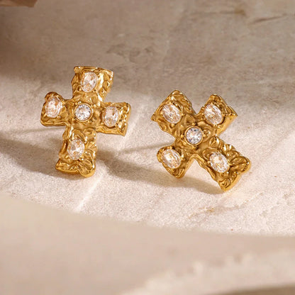 Elegant Gold Cross Drop Earrings - Luxicro