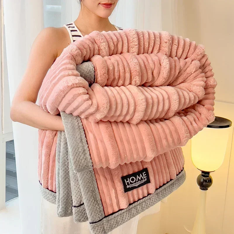 Cozy Bunny Warm Throw Blanket Soft Coral Fleece