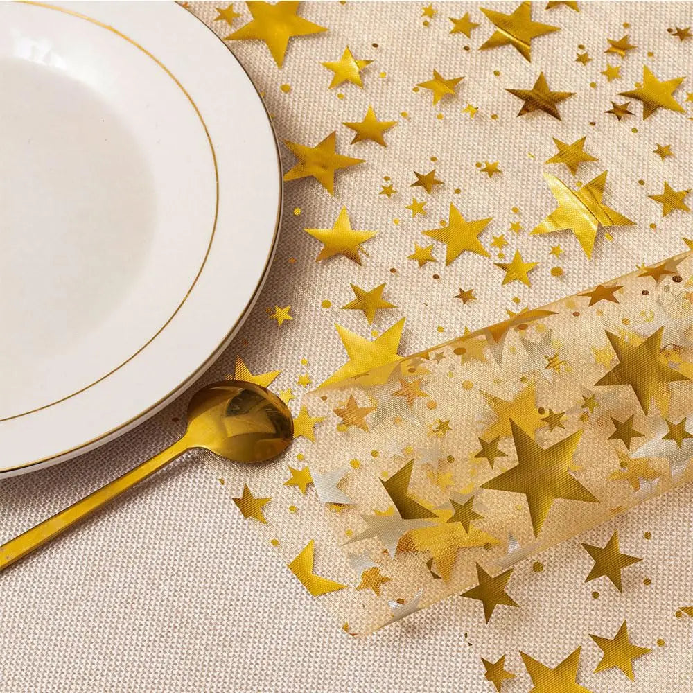 Glittering Silver Table Runner with Star Pattern - Luxicro