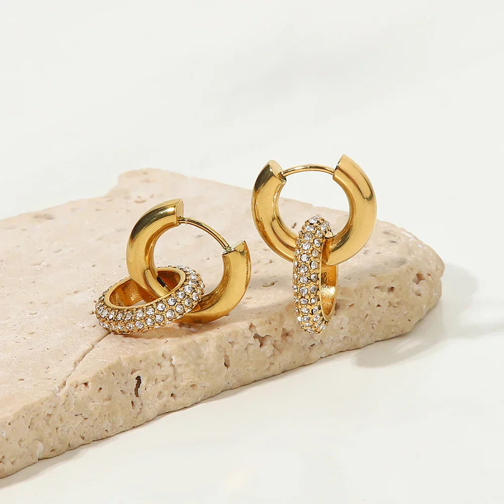 Luxurious 18k Gold Diamond Dangle Hug Earrings