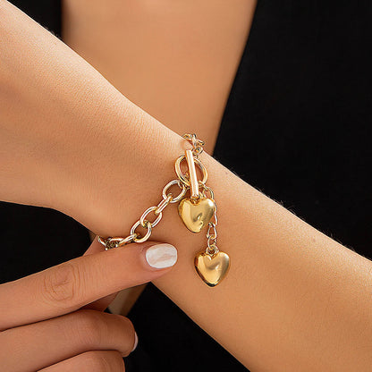 Trendy Double Heart Chain Layered Necklace Set