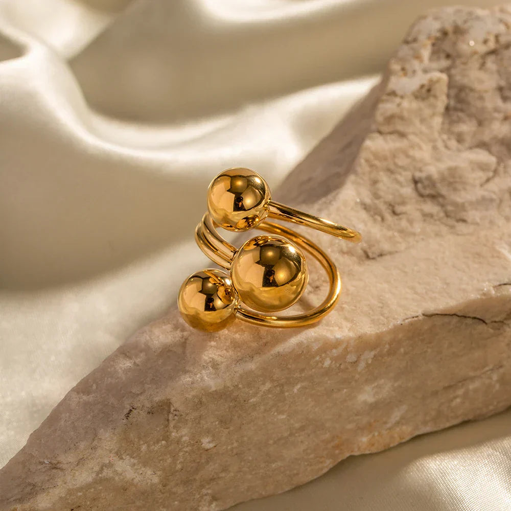 Premium 18k Gold Triple Ball Statement Ring