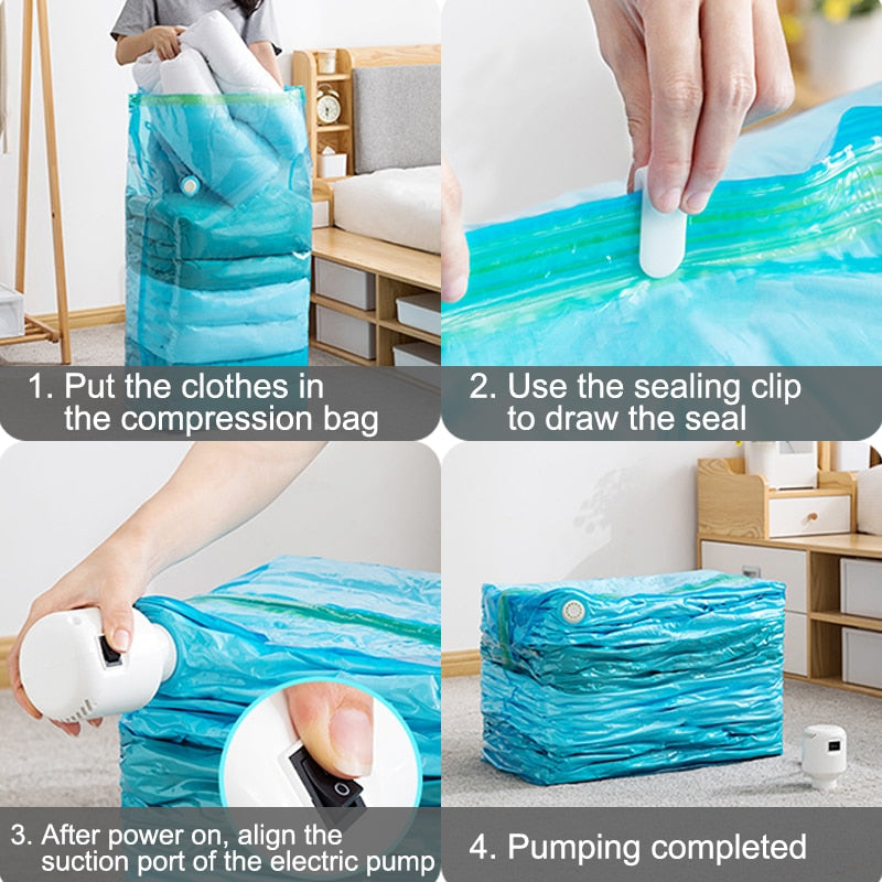 Compact Storage Bag with Portable Vacuum Sealer