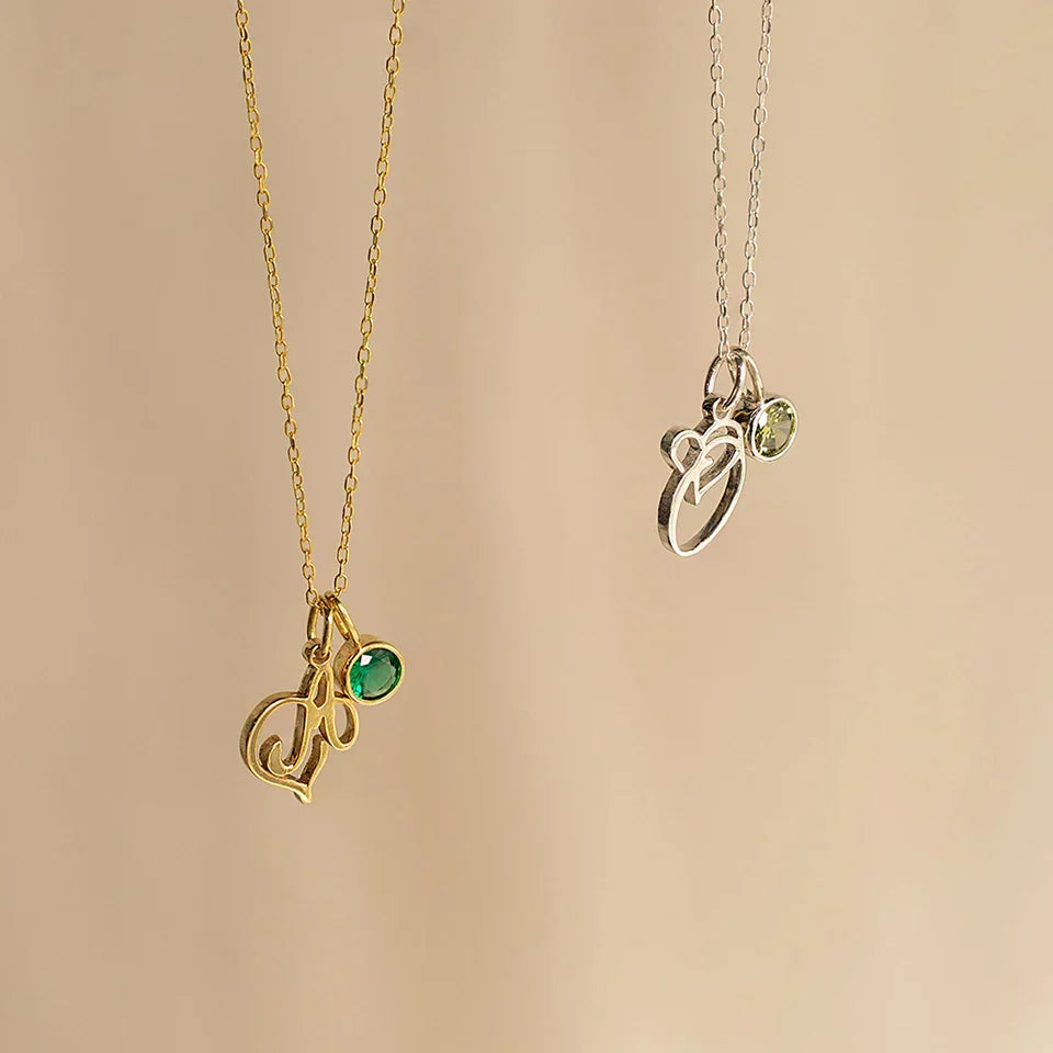 Personalized Heart Birthstone Initial Pendant Necklace