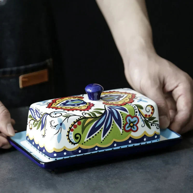 Vibrant Ceramic Butter Dish Italian Style