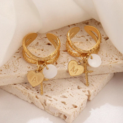 Dainty Heart Initial Pendant Necklace Ring - Luxicro