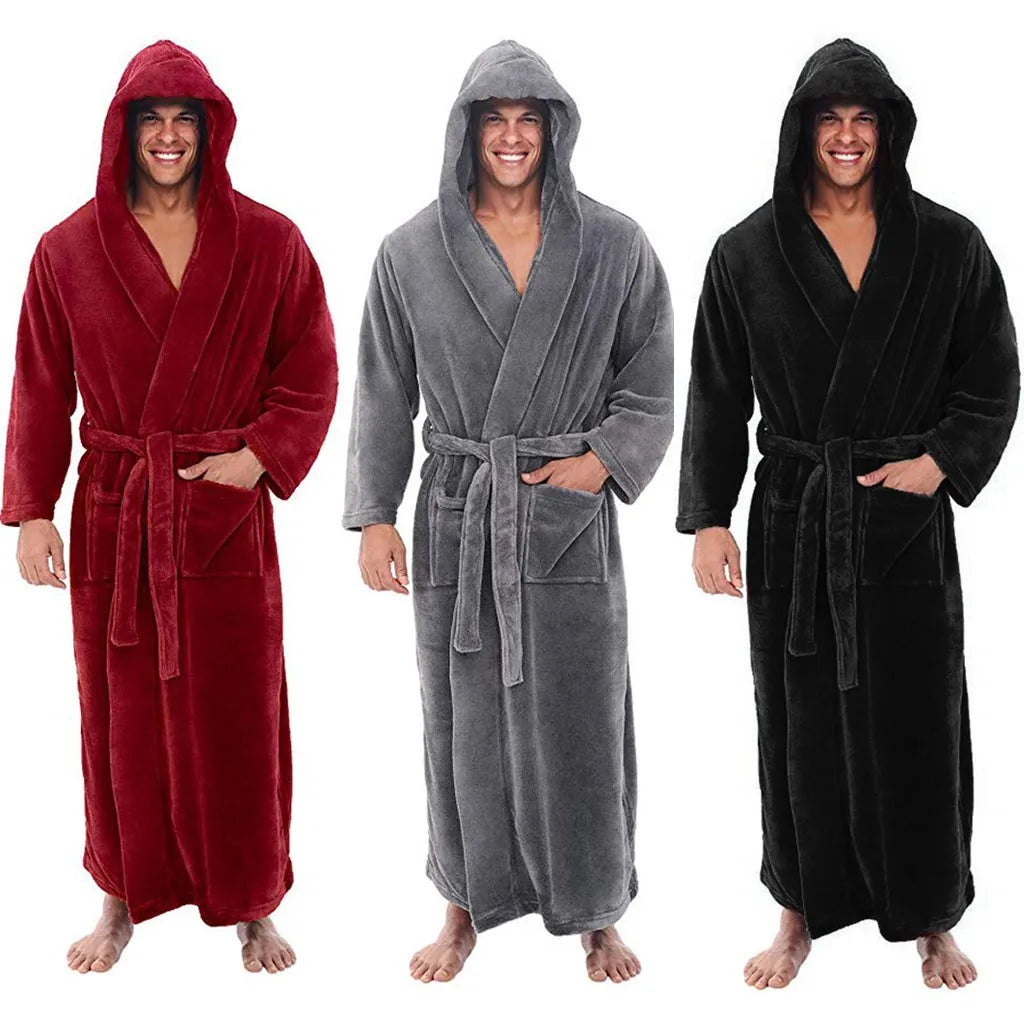 Soft Fleece Hooded Robe for Men with Pockets - Luxicro