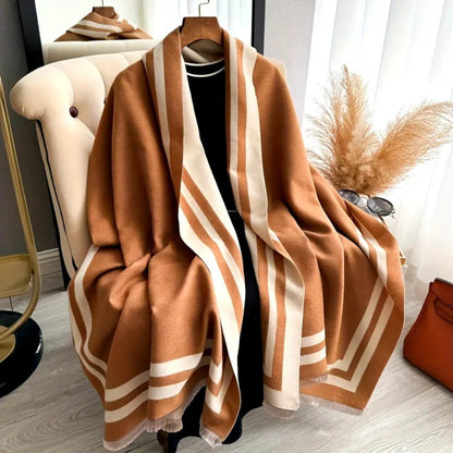 Colorful Reversible Striped Poncho Scarf - Luxicro