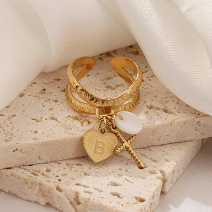 Dainty Heart Initial Pendant Necklace Ring