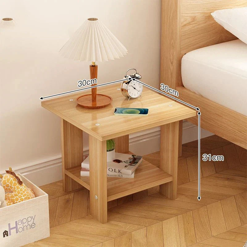 Natural Wood 2 Shelf Nightstand Table