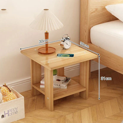 Natural Wood 2 Shelf Nightstand Table