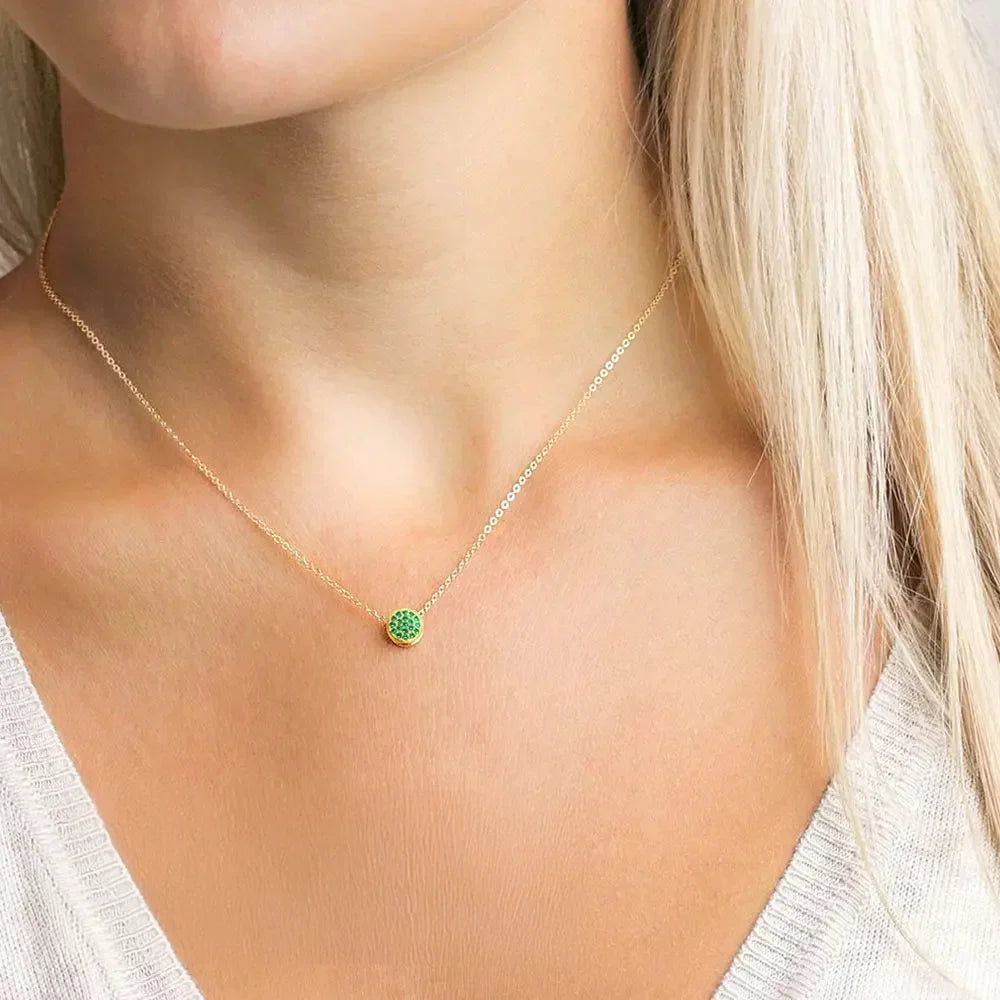 Sparkling Birthstone Circle Pendant Necklace