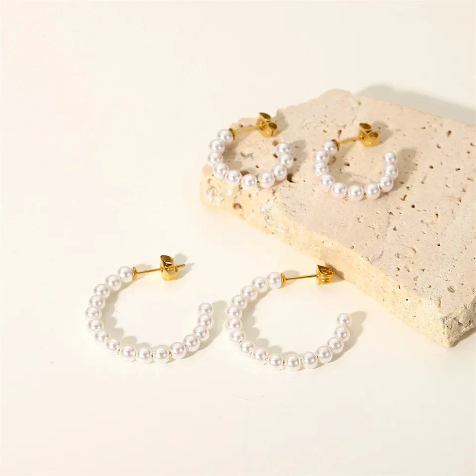 Elegant Simple White Pearl Stud Earrings