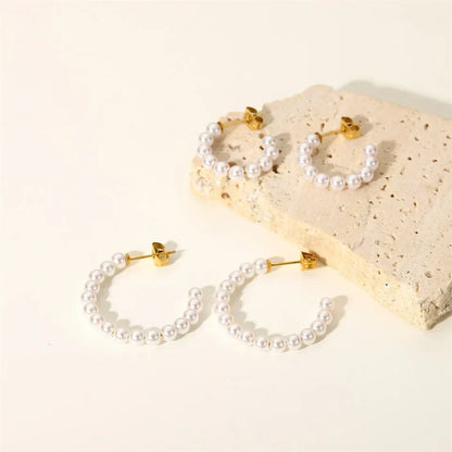 Elegant Simple White Pearl Stud Earrings