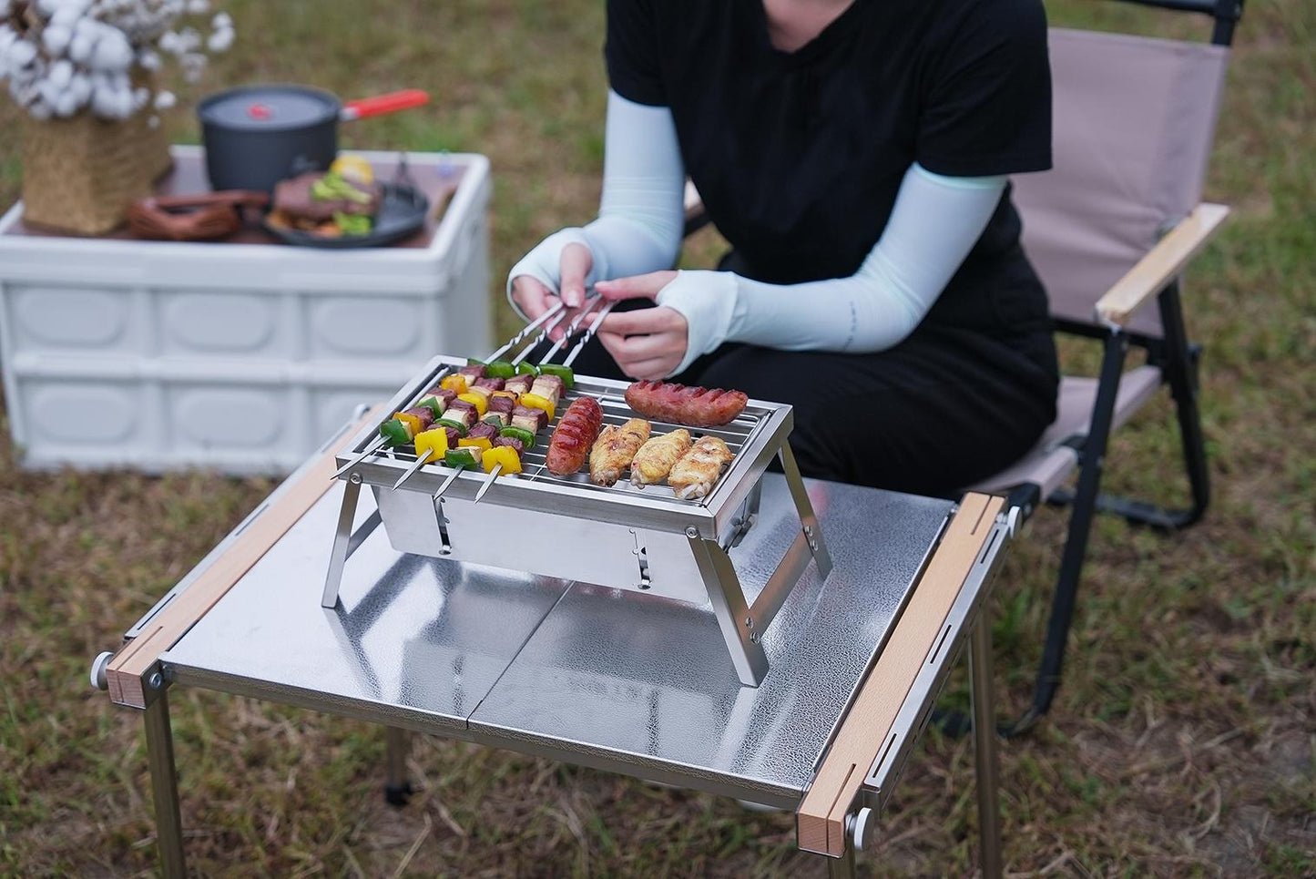 Compact Camping Stainless Steel BBQ Grill Set