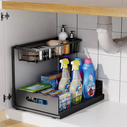 Space Saving 2 Tier Under Sink Storage Cabinet - Luxicro
