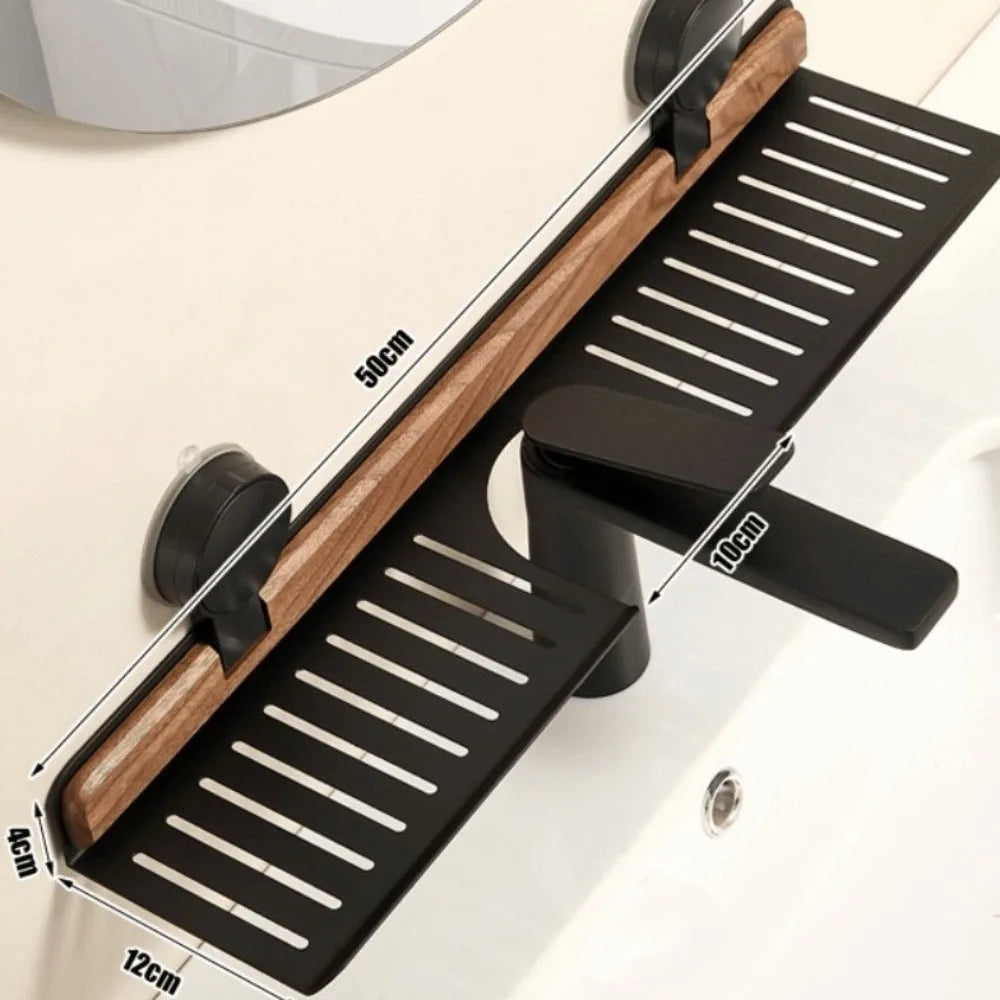Space Saving Suction Cup Wooden Bathroom Shelf - Luxicro