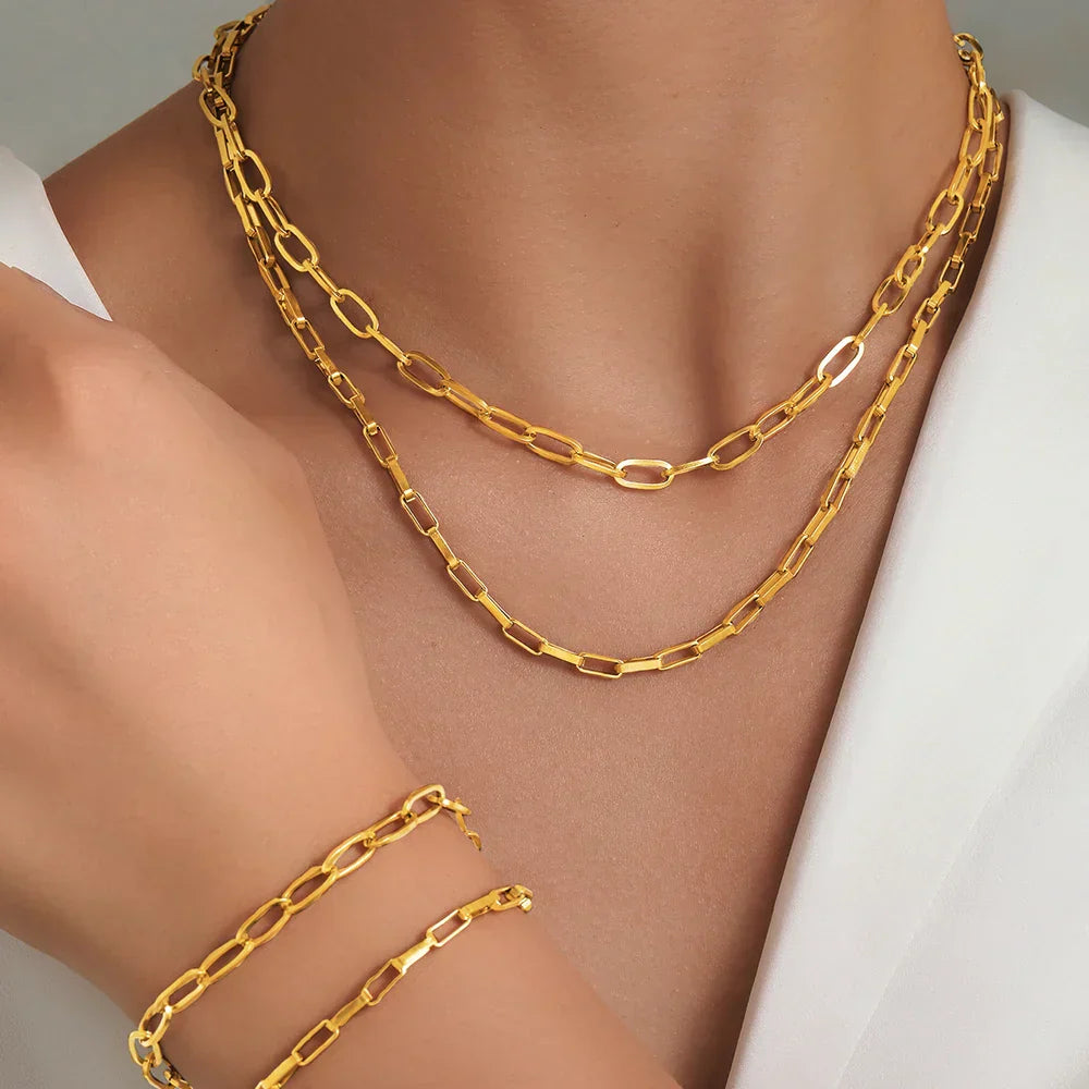 Delicate Metal Link Necklace Set - Luxicro