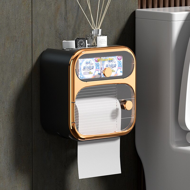 Compact Toilet Paper Roll Holder Storage Container - Luxicro