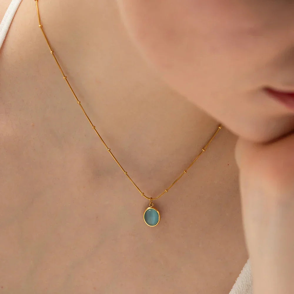Premium Navy Blue Opal Chain Necklace 18k Gold