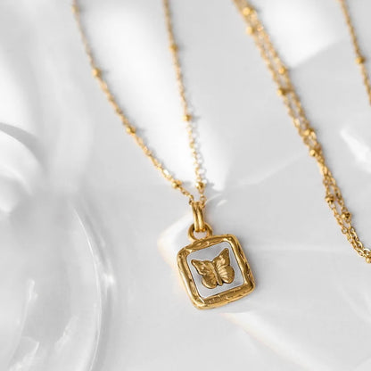 Pretty Pink Gold Butterfly Chain Necklace