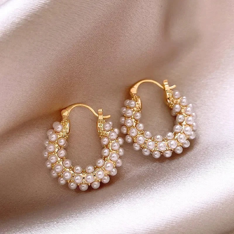 Elegant White Pearl Hinged Earrings
