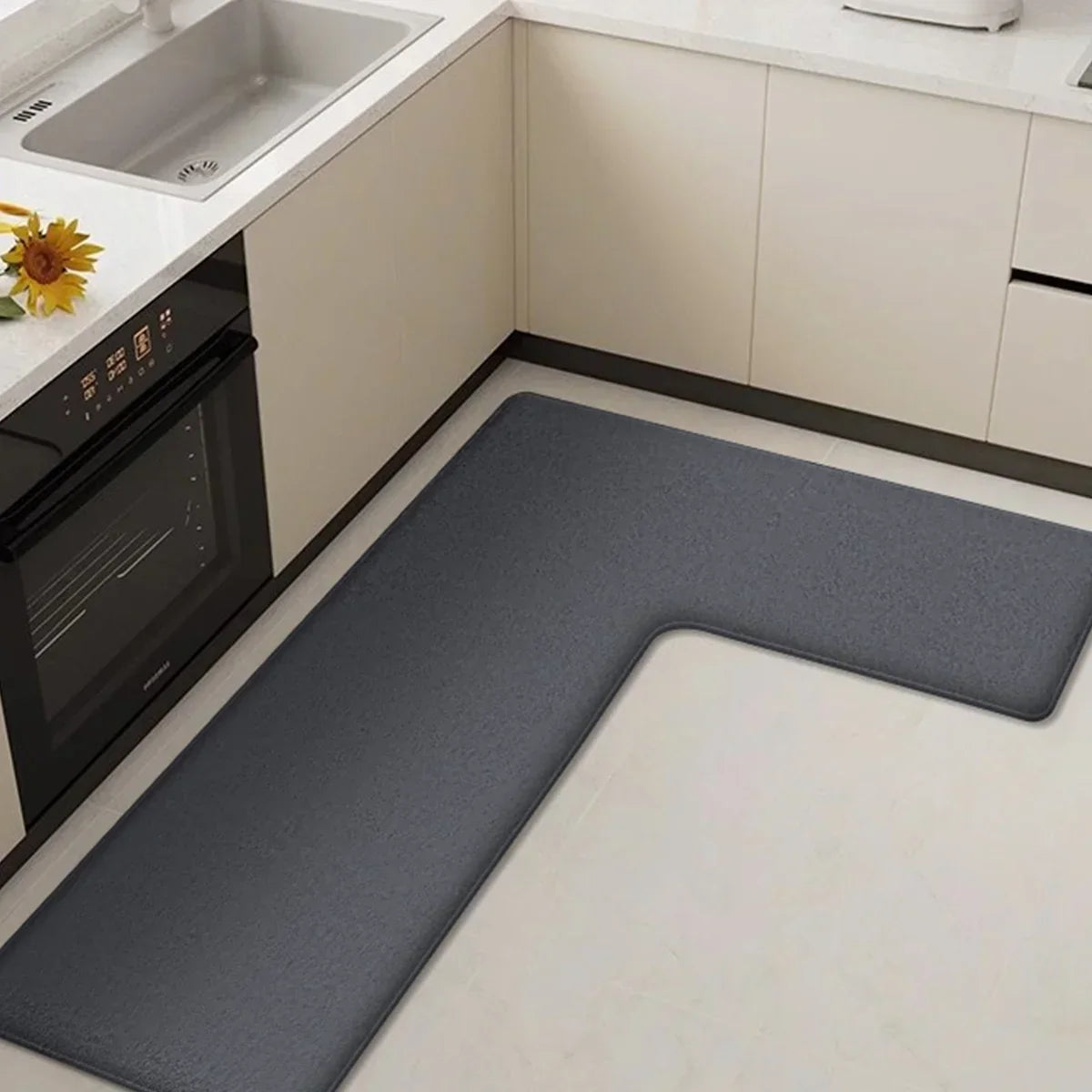 Plush Non-Slip L-Shaped Kitchen Floor Mat