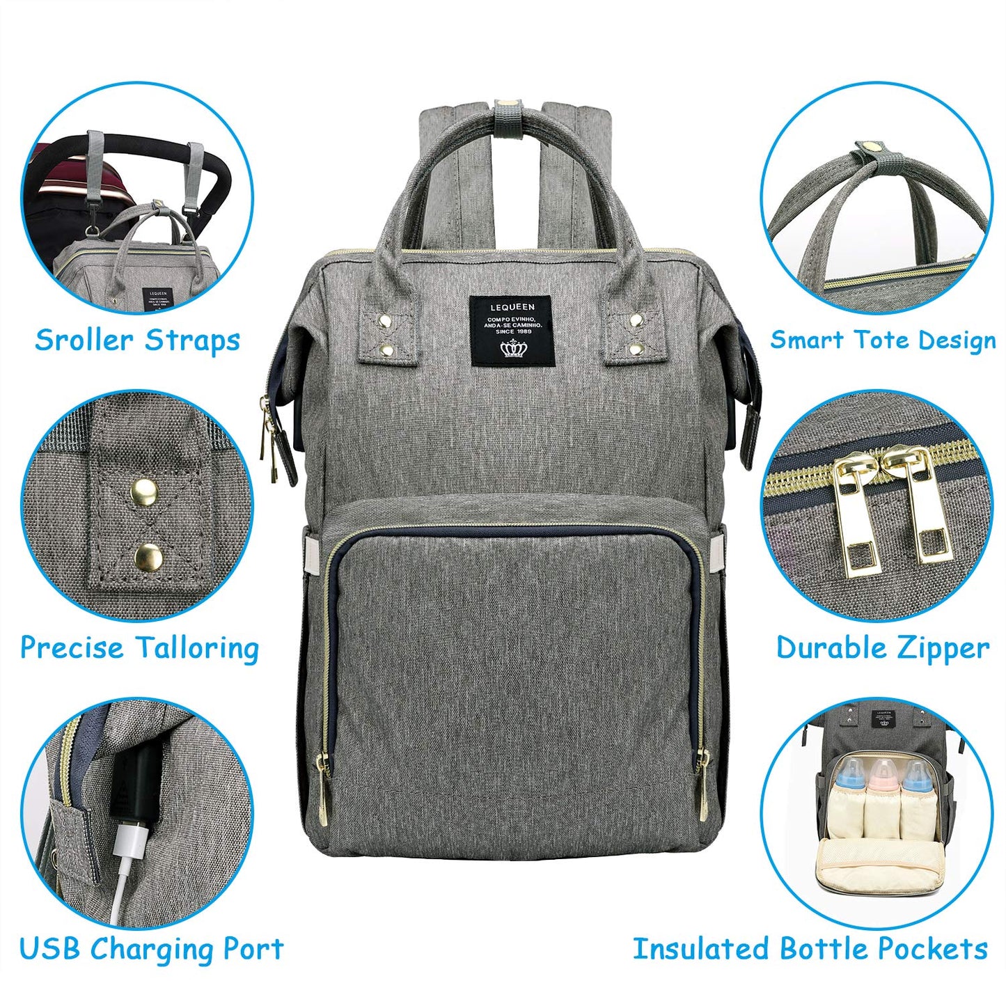 Spacious Baby Diaper Bag USB Backpack