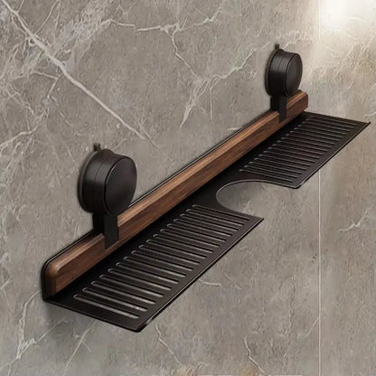 Space Saving Suction Cup Wooden Bathroom Shelf