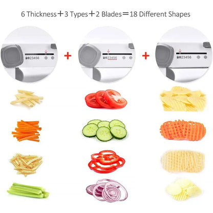 Premium 18-in-1 Vegetable Slicer with Sharp Stainless Steel Blades