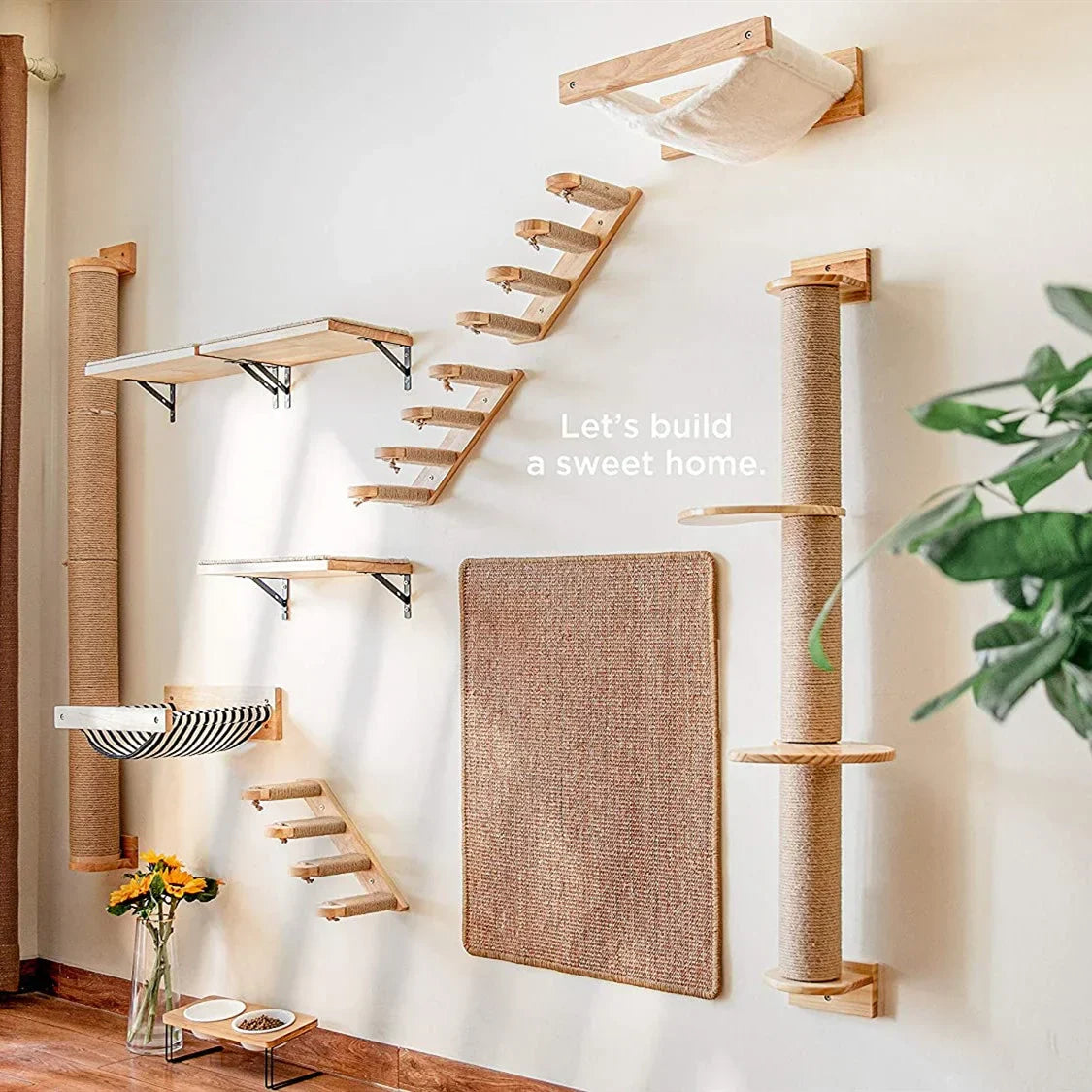 Compact Wall Mount Cat Tower Scratching Post Set - Luxicro