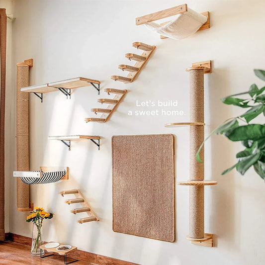 Compact Wall Mount Cat Tower Scratching Post Set - Luxicro
