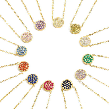 Sparkling Birthstone Circle Pendant Necklace