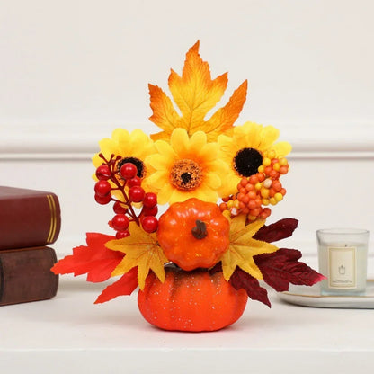 Autumn Decor Pumpkin with Artificial Flowers