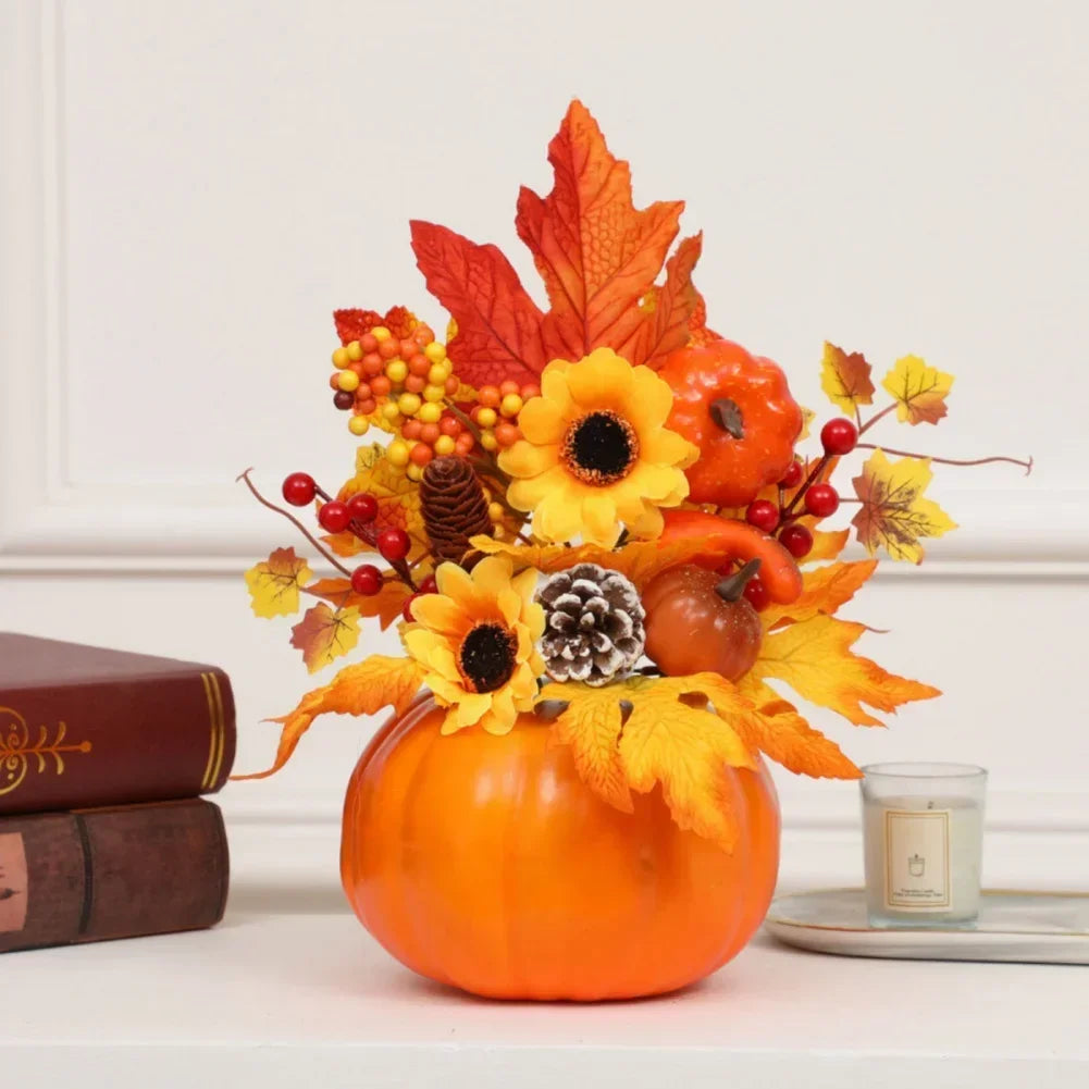Autumn Decor Pumpkin with Artificial Flowers