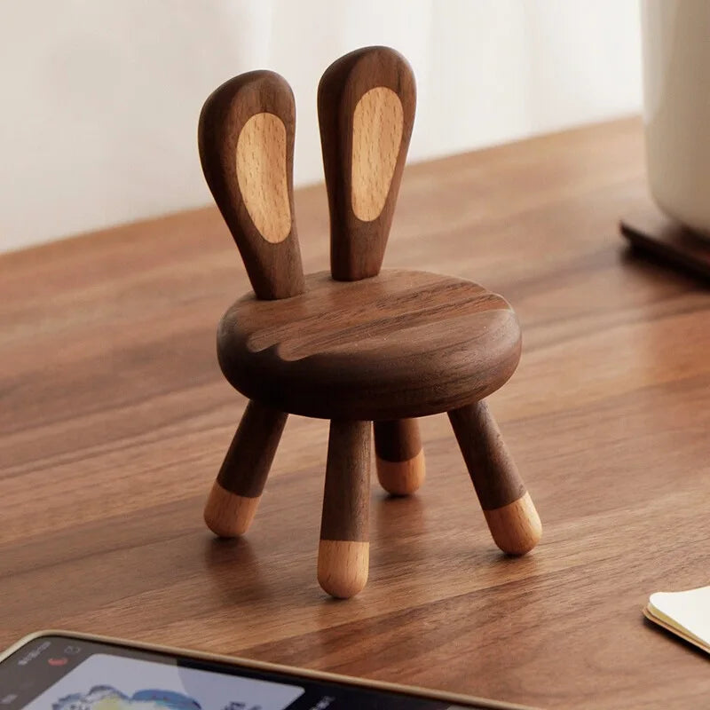 Natural Wood Rabbit Phone Holder