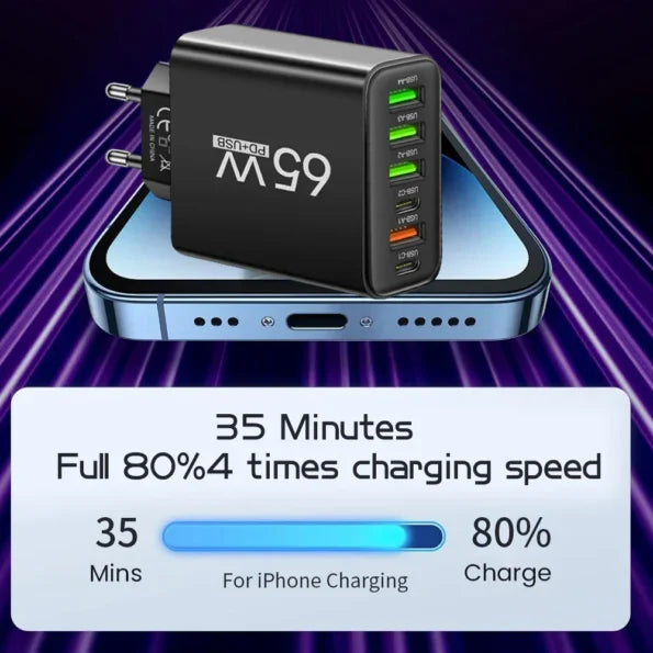 Fast 6 Port USB Charger for Home and Travel Use