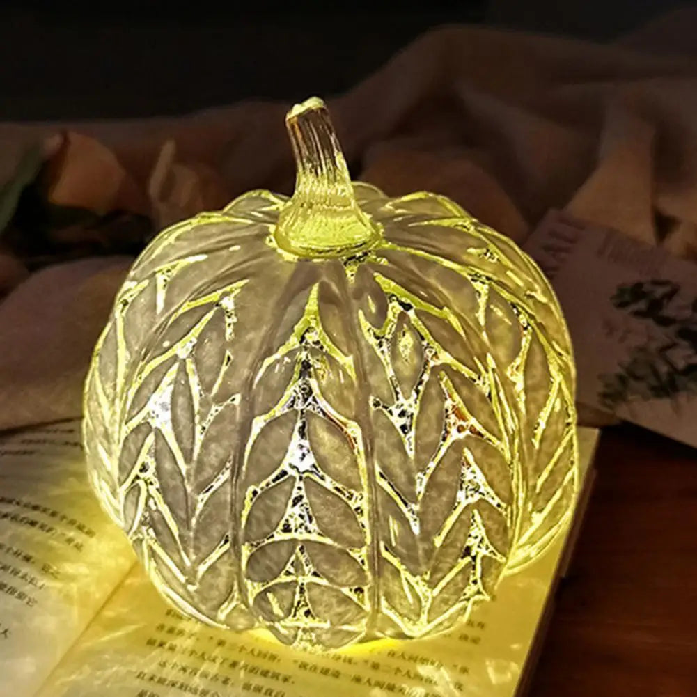 Bright Glass Pumpkin Decoration with Soft Lights