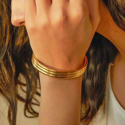 Luxury Triple RowGold Tone Cuff Bangle