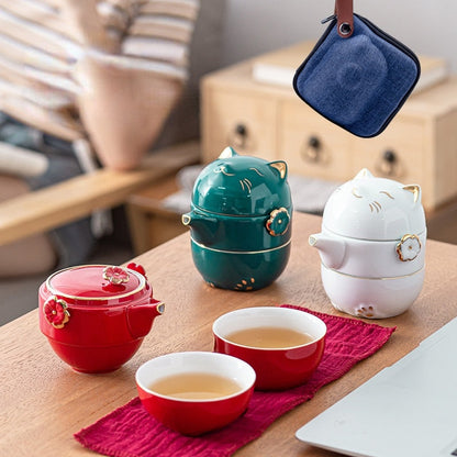Adorable Cat Ceramic Tea Cup Set - Luxicro