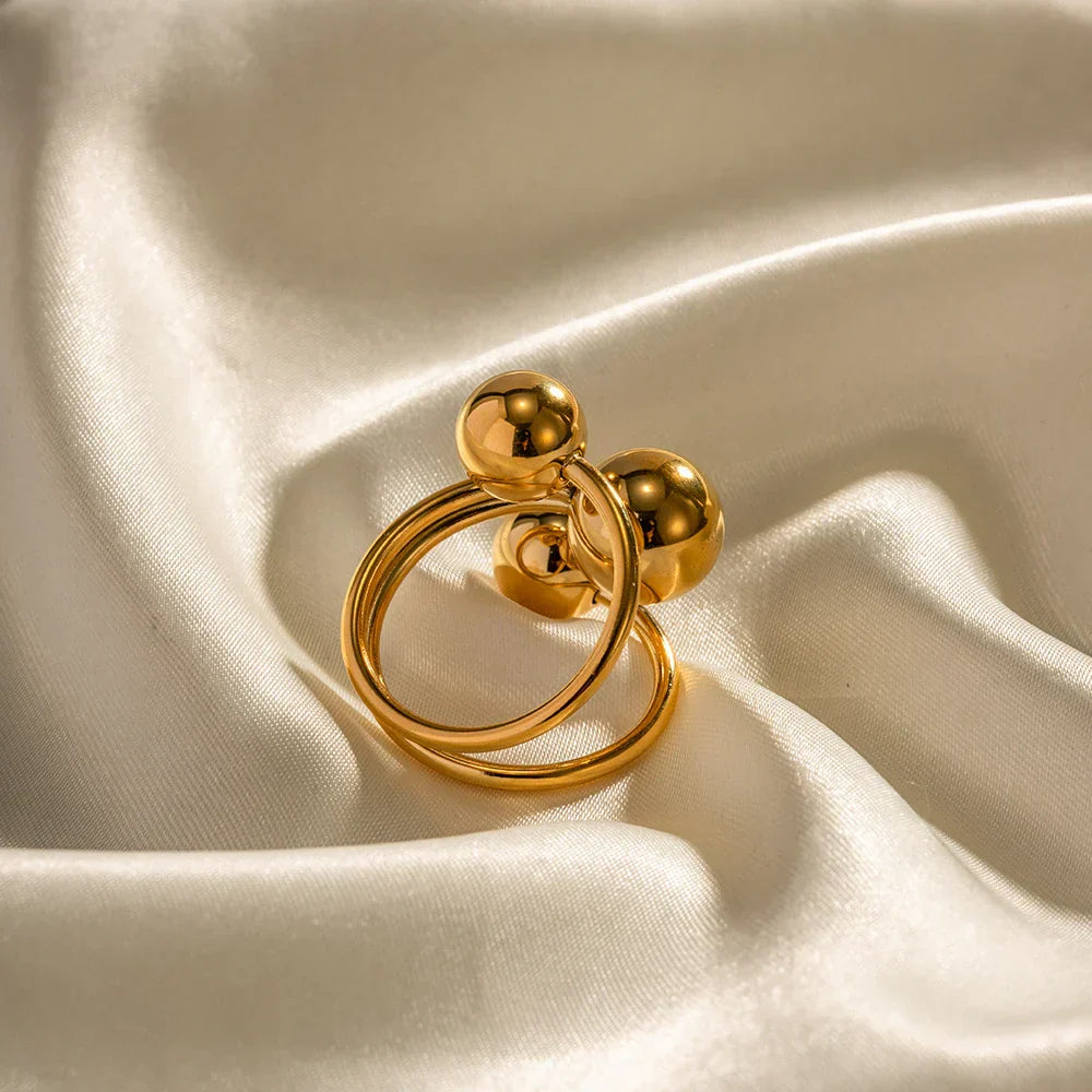 Premium 18k Gold Triple Ball Statement Ring