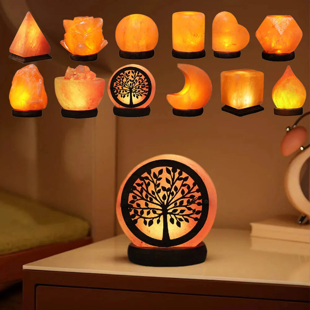 Natural Salt Crystal Table Lamp with Wood Base - Luxicro