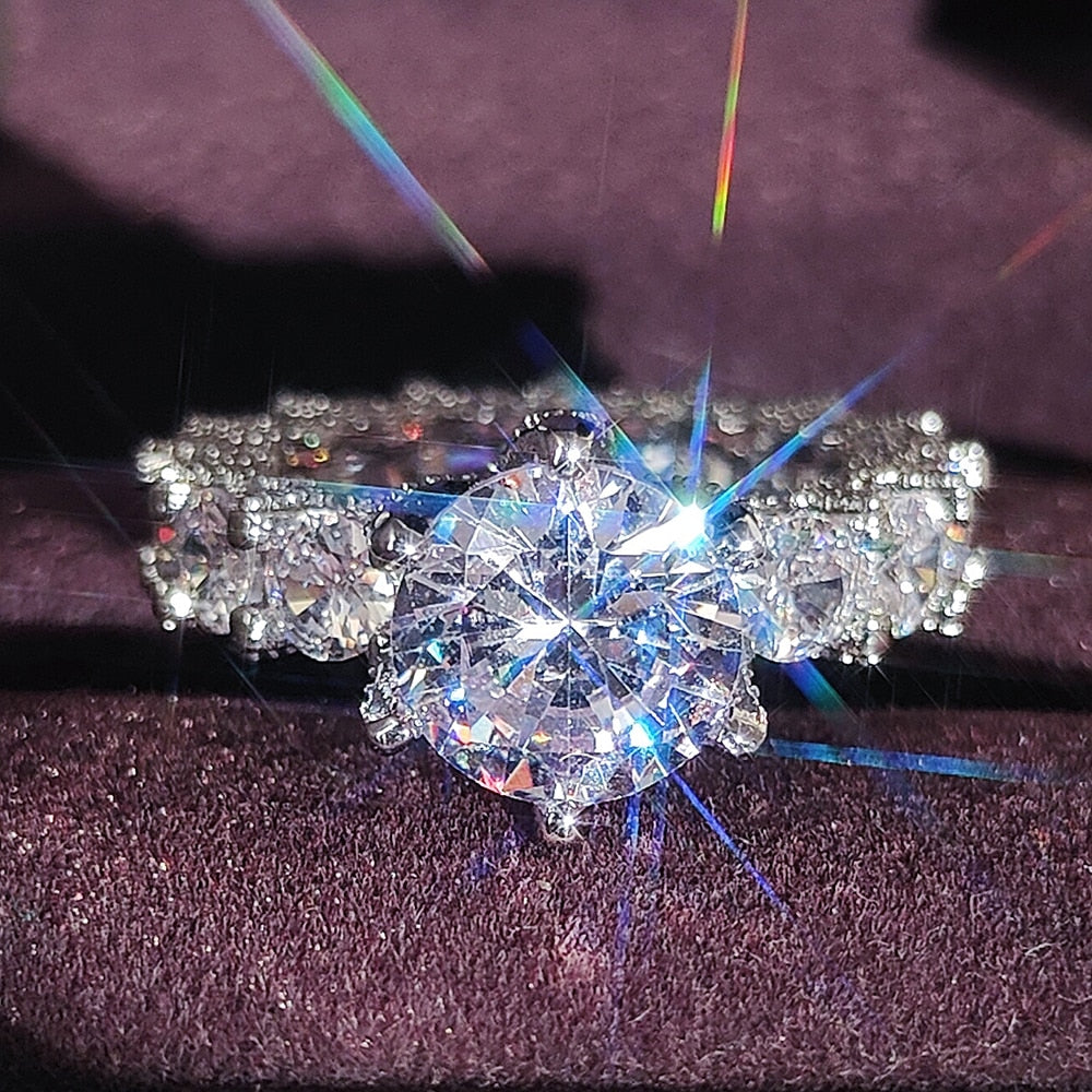 Sparkling Silver Gem Stone Engagement Ring