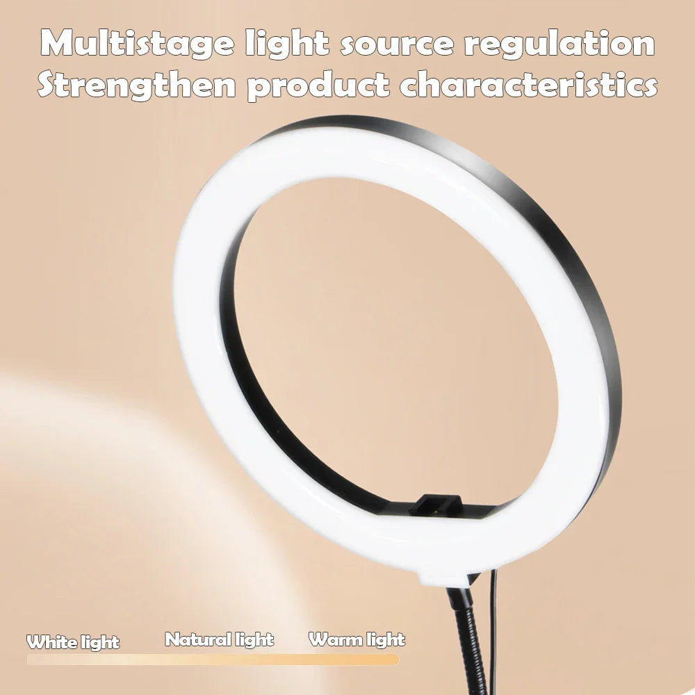 Compact Rechargeable Ring Light with Phone Holder