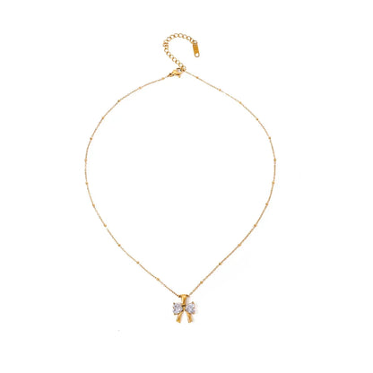 Elegant Ladies Diamond Ribbon Pendant Necklace