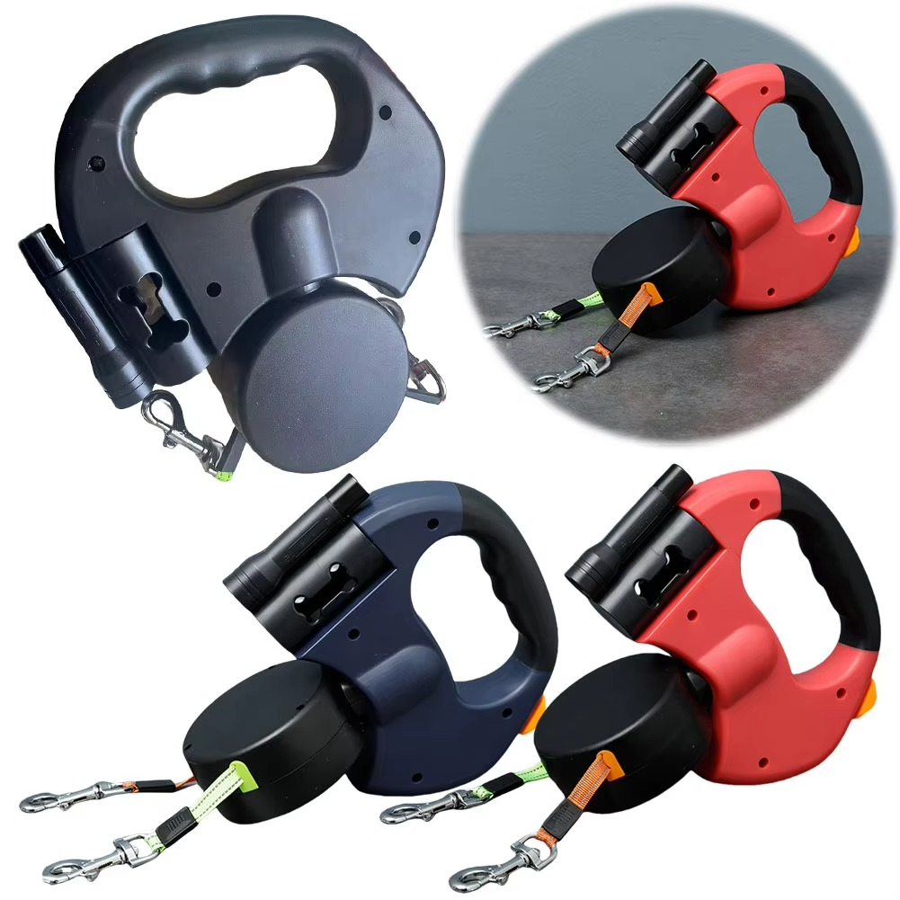 Strong Double Dog Leash with LED Flashlight