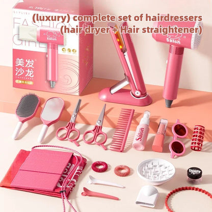 Fun Pink Kids Hair Play Set With Dryer & Accessories - Luxicro