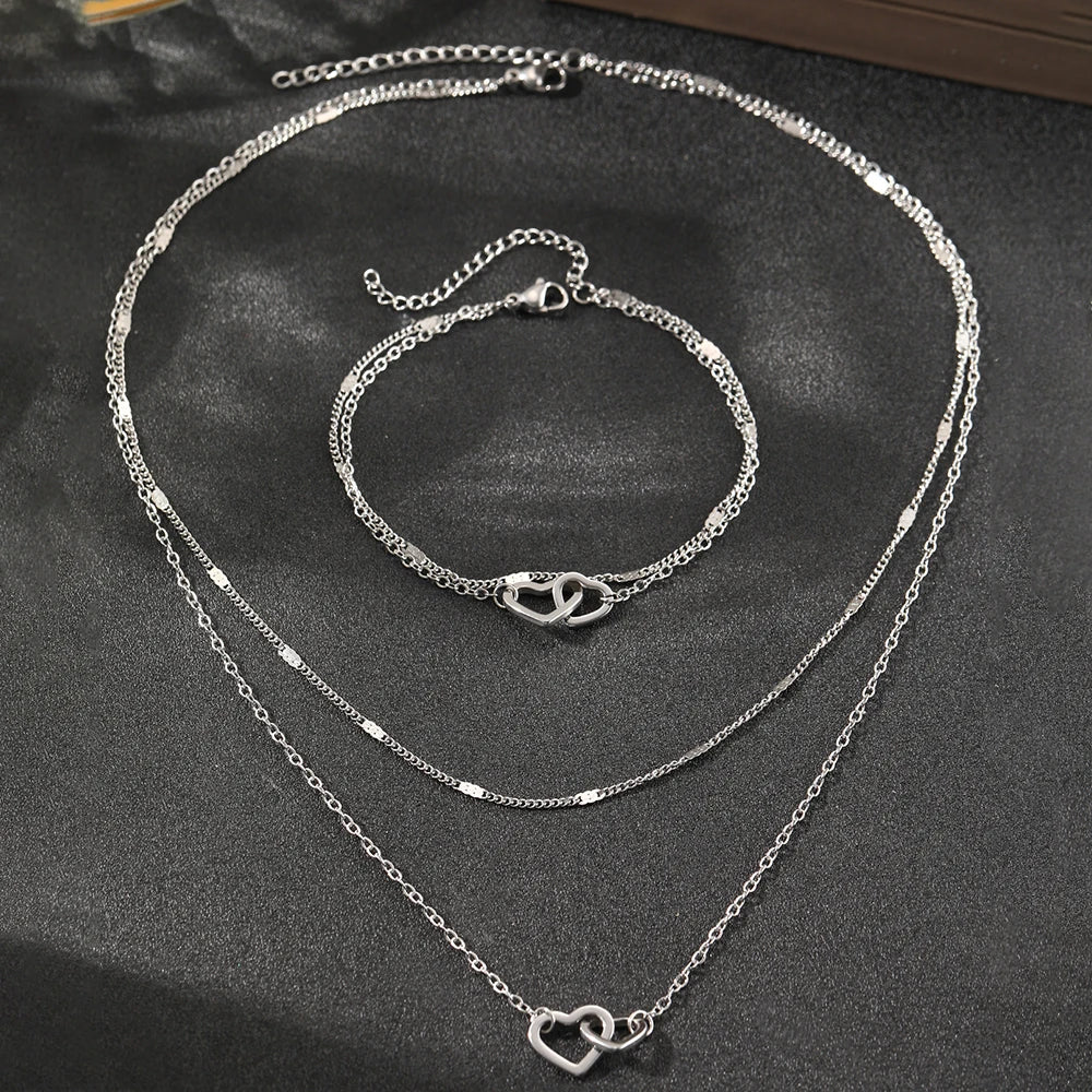 Dainty Love Chain Necklace and Bangle Set