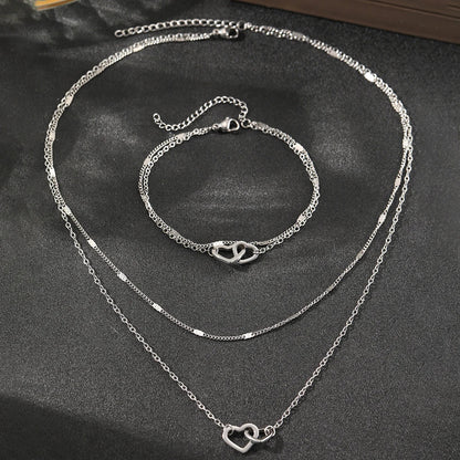 Dainty Love Chain Necklace and Bangle Set