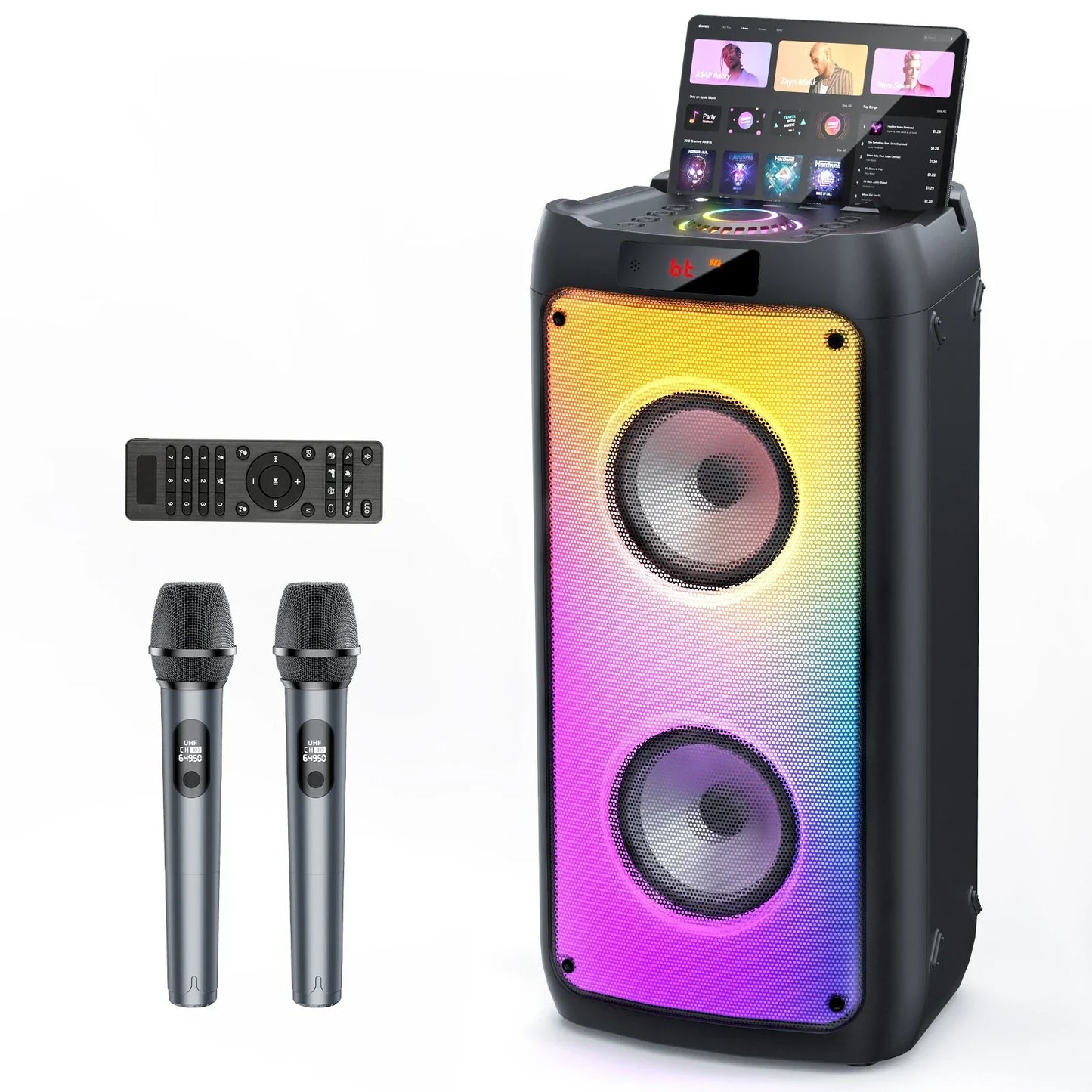 Wireless Home Karaoke System with Microphones and Lights - Luxicro
